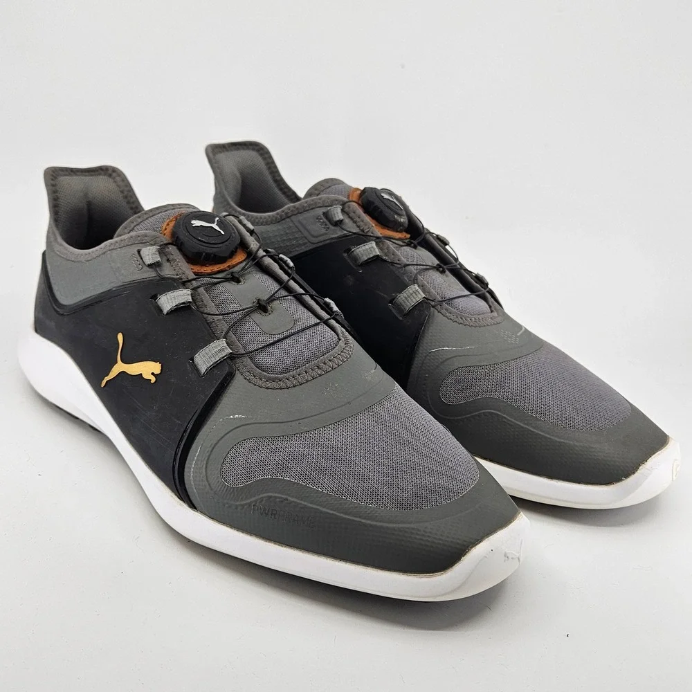 Men's PUMA Ignite PWRADAPT Golf Shoes DISC lacing system Waterproof Gray Black‎